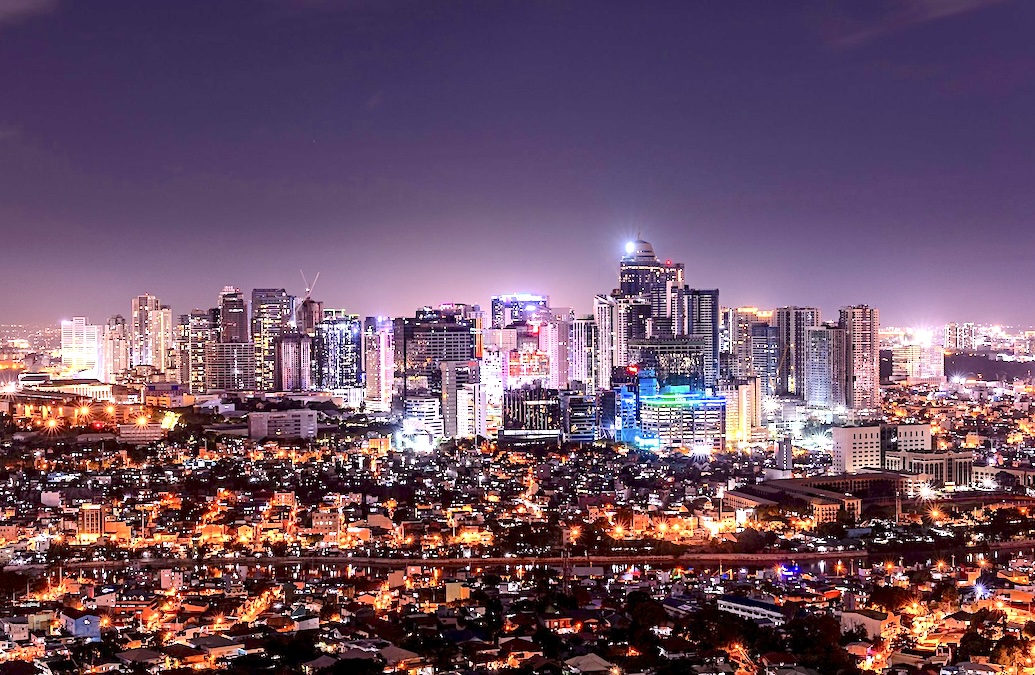 View of Makati City (within greater Manila) illuminated at night